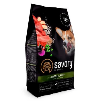 Сухий корм Savory All Breed Sterilised rich in Fresh Turkey для стерилізованих собак зі свіжим м'ясом індички, 3 кг A1882 фото