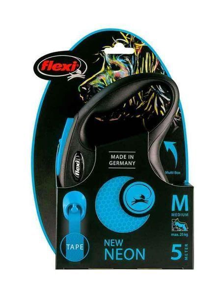 Flexi (Флексі) New Neon M - Повідець-рулетка для собак, що світиться в темряві, стрічка (5 м до 25 кг) блактиний A443-3 фото