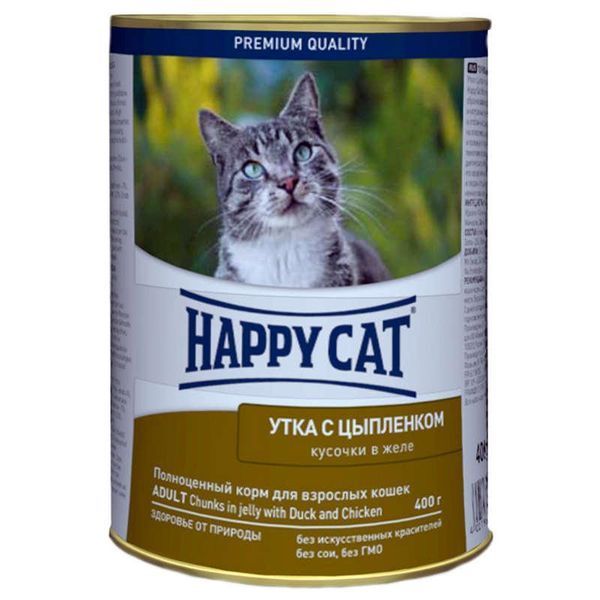 Happy Cat Dose Ente & Huhn Gelee - Консервований корм з качкою і курчам для котів, шматочки в желе, 400 г K84 фото