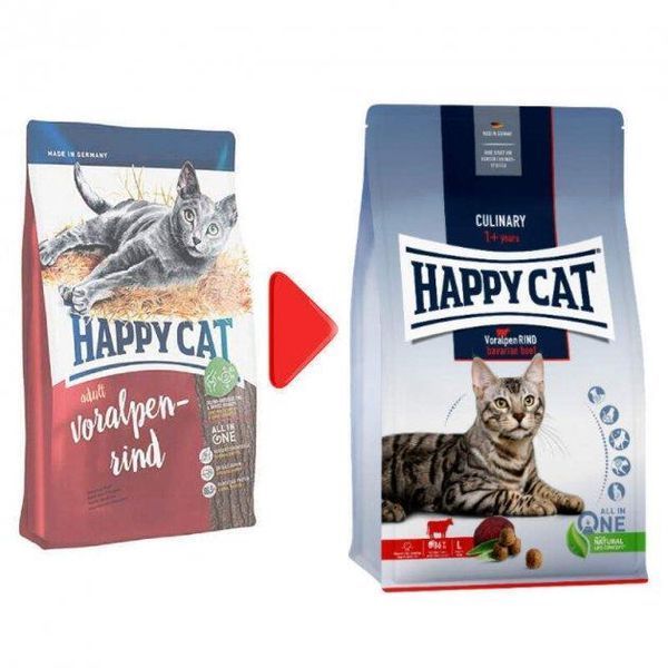 Happy Cat (Хеппи Кэт) Culinary Adult Voralpen-Rind - Сухой корм с говядиной для взрослых котов, 4 кг K108 фото