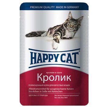 Вологий корм для дорослих котів Happy Cat Kaninchen in Sosse, шматочки в соусі, з кроликом, 100 г A89 фото
