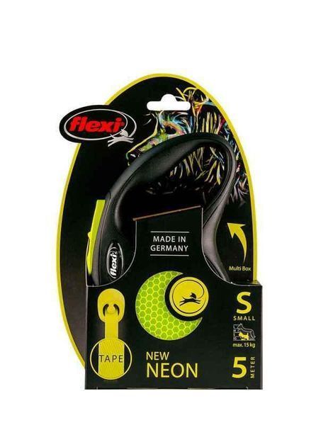 Flexi (Флекси) New Neon S - Поводок-рулетка светоотражающая для собак, лента (5 м, 15 кг) желтый A629-1 фото