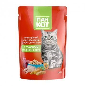 Корм вологий Пан Кот для котів із кроликом у соусі, пауч, 100 г A57 фото