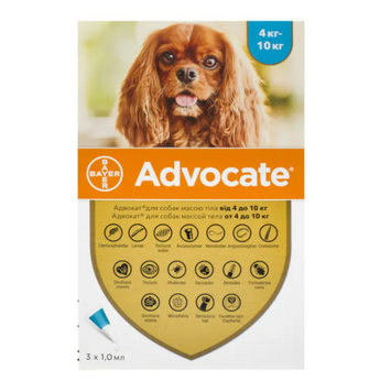 Капли Bayer Advocate (Адвокат) от блох клещей и глистов для собак весом 4-10 кг, 3 шт/уп A979-1 фото