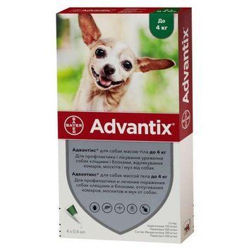 Краплі від бліх і кліщів для собак до 4 кг Advantix (Адвантікс) by Bayer Animal, 4 піпетки A141 фото