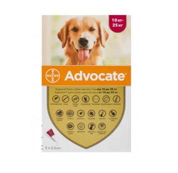 Капли Bayer Advocate (Адвокат) от блох клещей и глистов для собак весом 10-25 кг, 3 шт/уп A979-2 фото