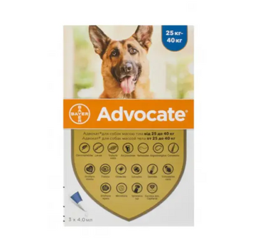 Капли Bayer Advocate (Адвокат) от блох клещей и глистов для собак весом 25-40 кг, 3 шт/уп A979-3 фото
