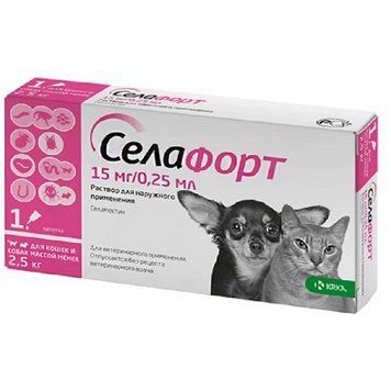 Краплі від бліх, кліщів і гельмінтів для собак і котів до 2.5 кг Selafort (Селафорт) by KRKA, 15 мг / 0.25 мл A422 фото
