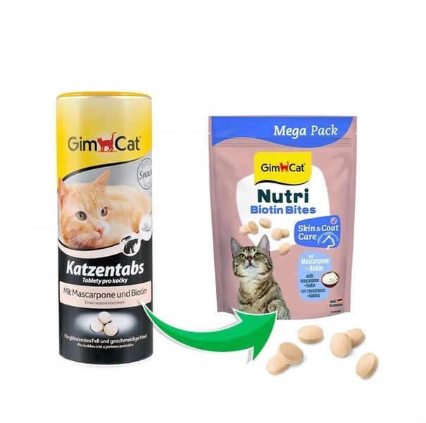 Витамины GimCat Nutri Biotin Bites с маскарпонэ и биотином для улучшения состояния шерсти и кожи кошек, 425 г K1280 фото