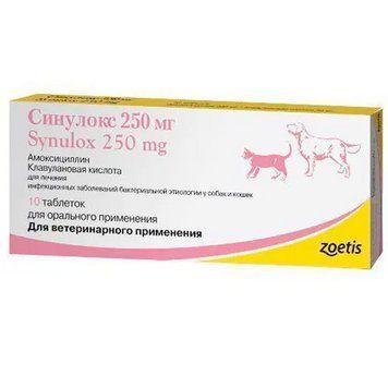Zoetis Сінулокс (Synulox) - антибактеріальний препарат для собак та котів, 250 мг A856 фото